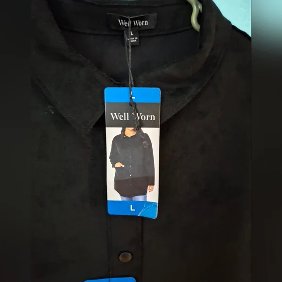 Well Worn Shirt Jacket Women's Large Black Brushed Suede Feel 2 Pockets NWT - Picture 7 of 7